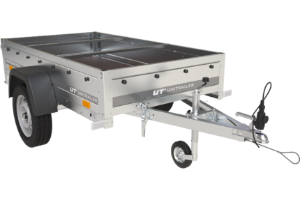 Garden Trailer 200 Kipp Einachsanhänger mit Stützrad und blauer Flachplane